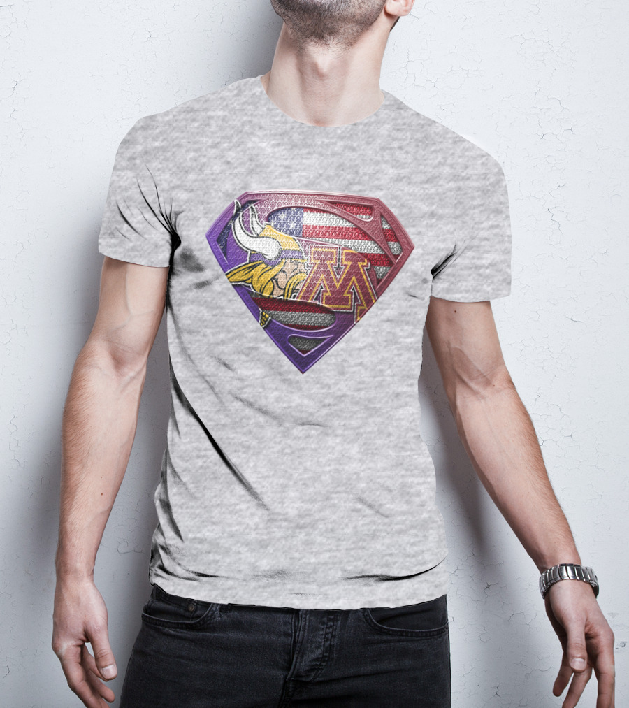 Minnesota Vikings And Golden Gophers American Flag Superman T-Shirt