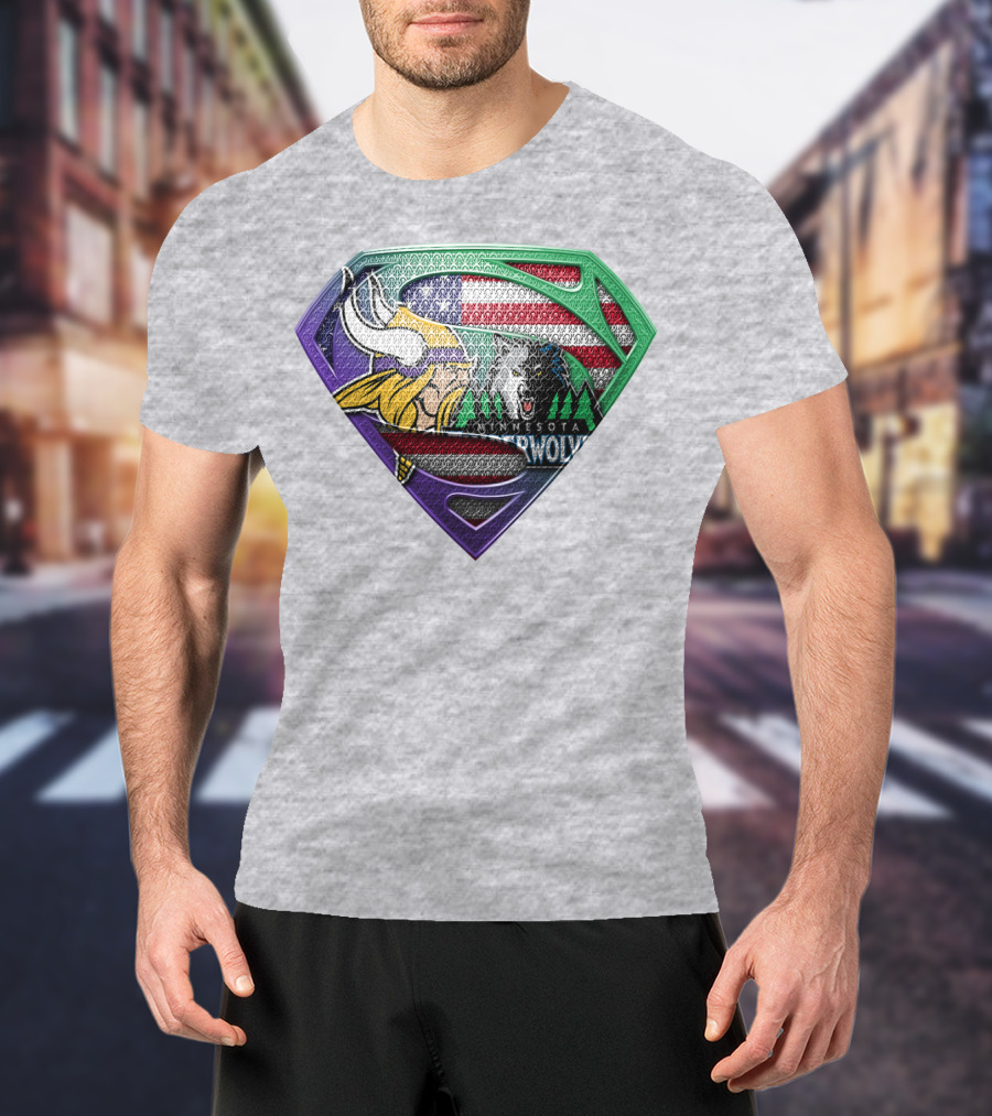Minnesota Vikings Timberwolves American Flag Shield T-Shirt