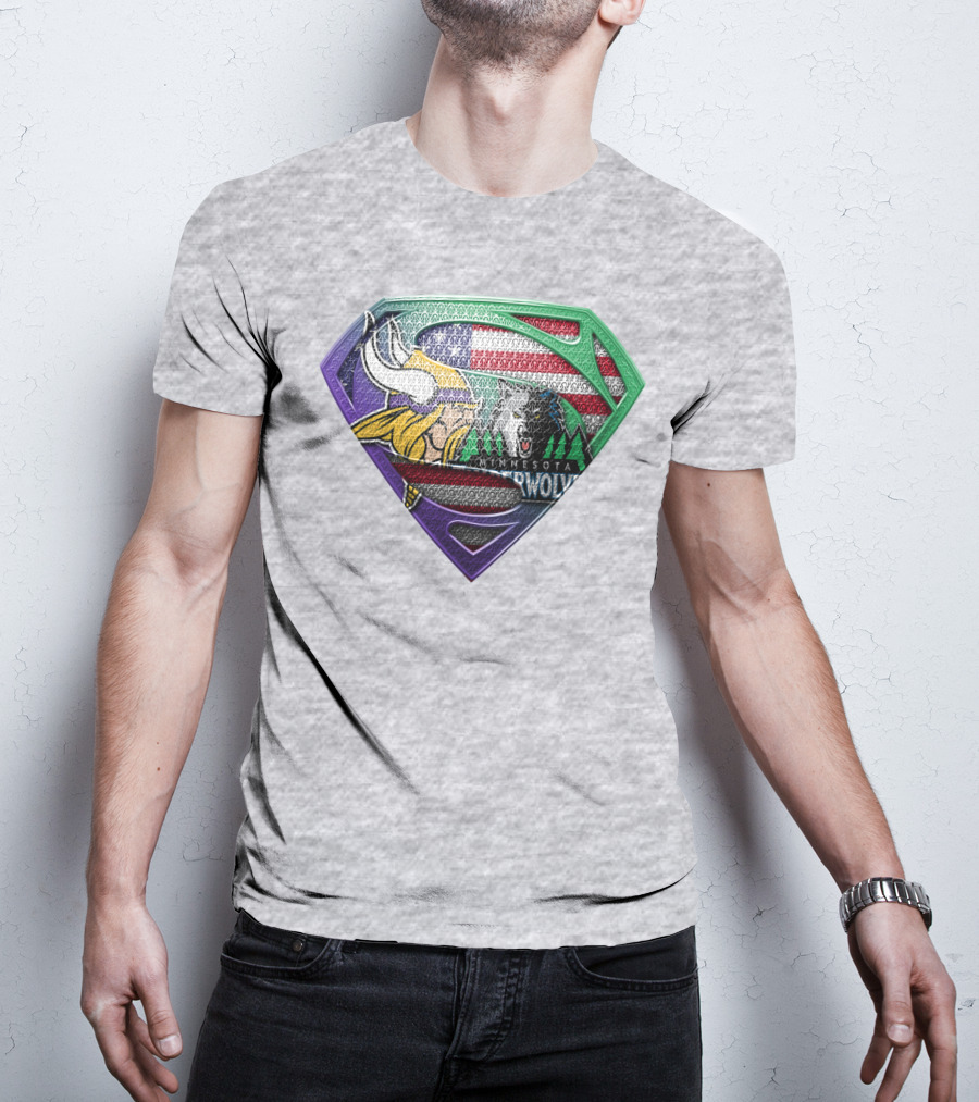 Minnesota Vikings Timberwolves American Flag Shield T-Shirt