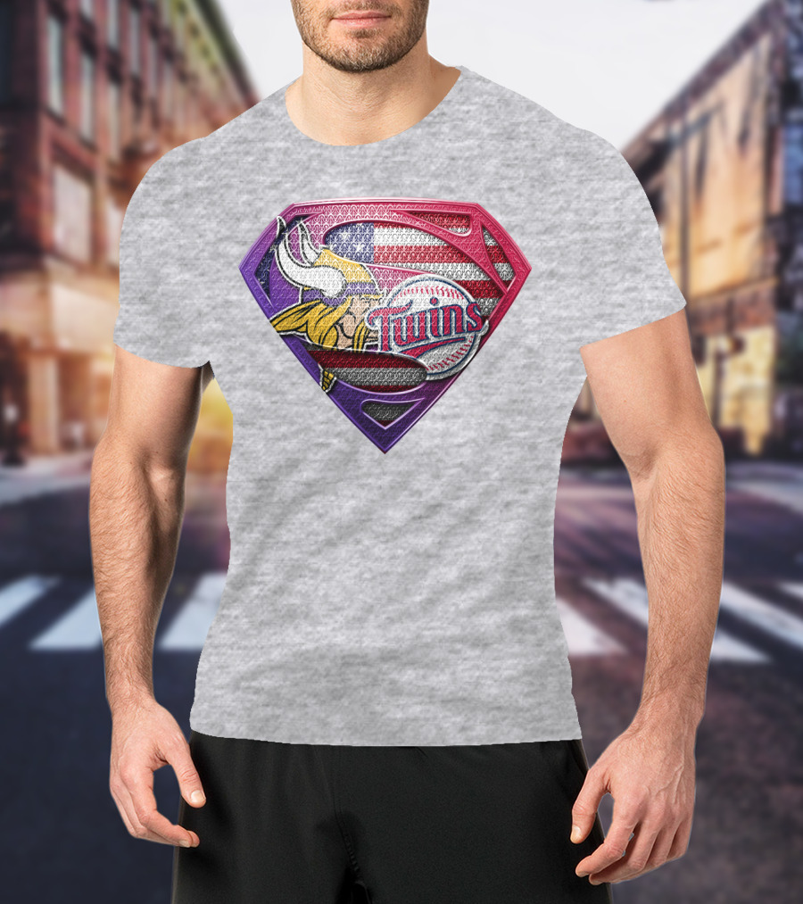Minnesota Twins Vikings American Flag Superman T-Shirt