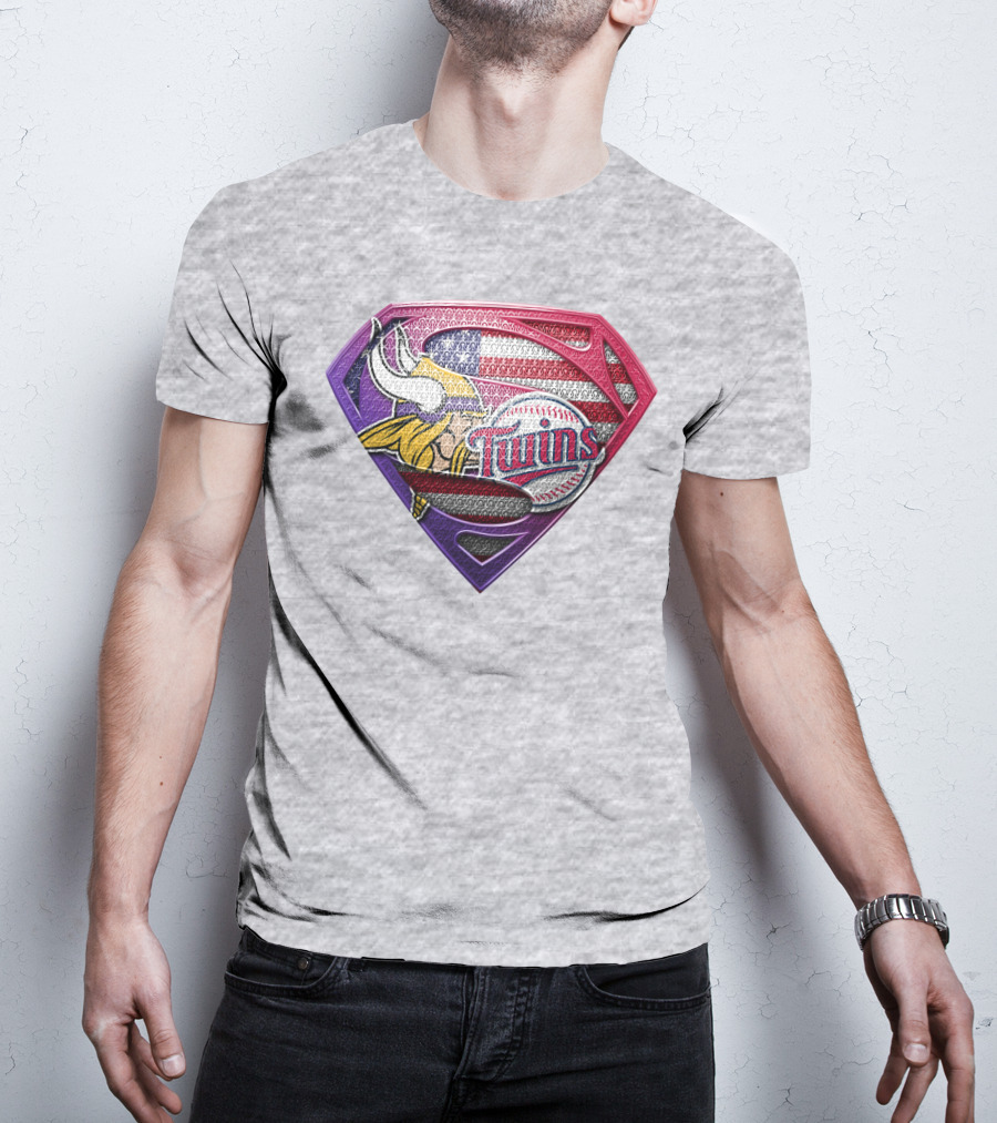 Minnesota Twins Vikings American Flag Superman T-Shirt