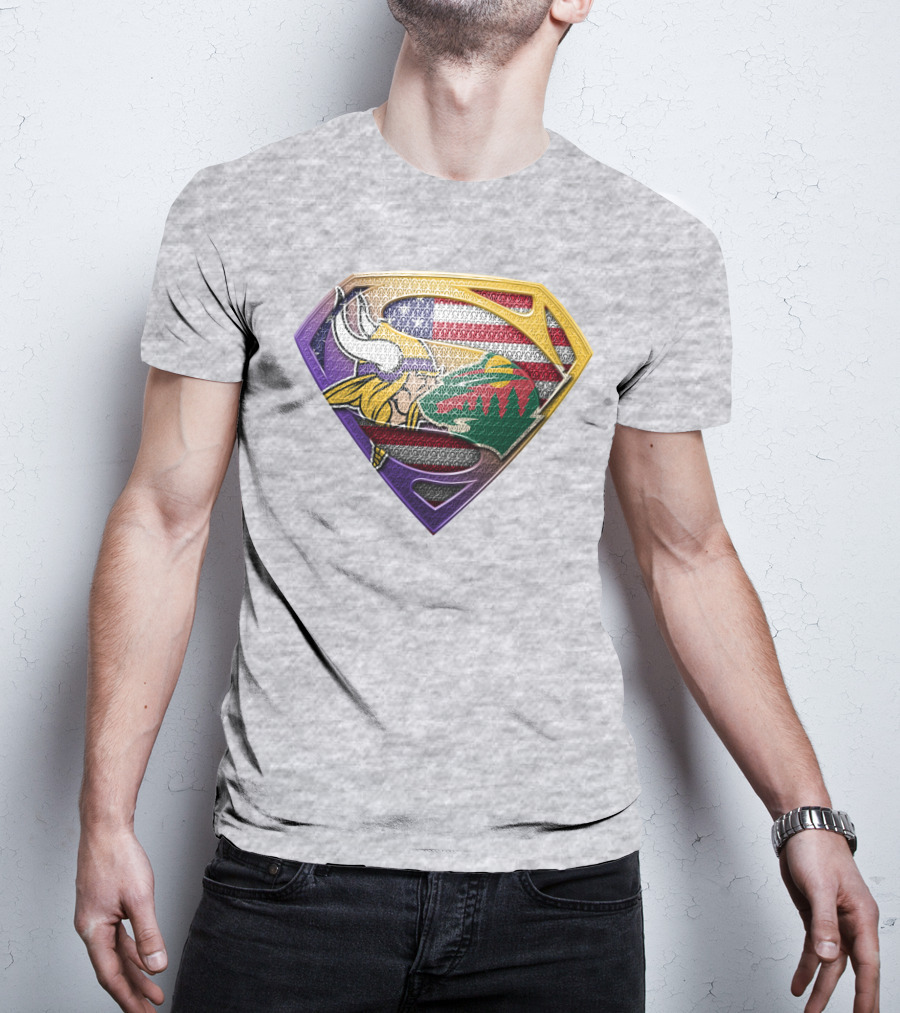 Superman Shield Minnesota Vikings Wild Usa Flag Combination T-Shirt