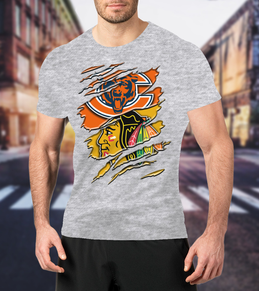 Chicago Bears And Blackhawks Torn T-Shirt