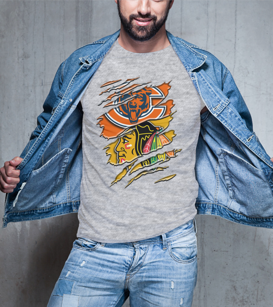 Chicago Bears And Blackhawks Torn T-Shirt