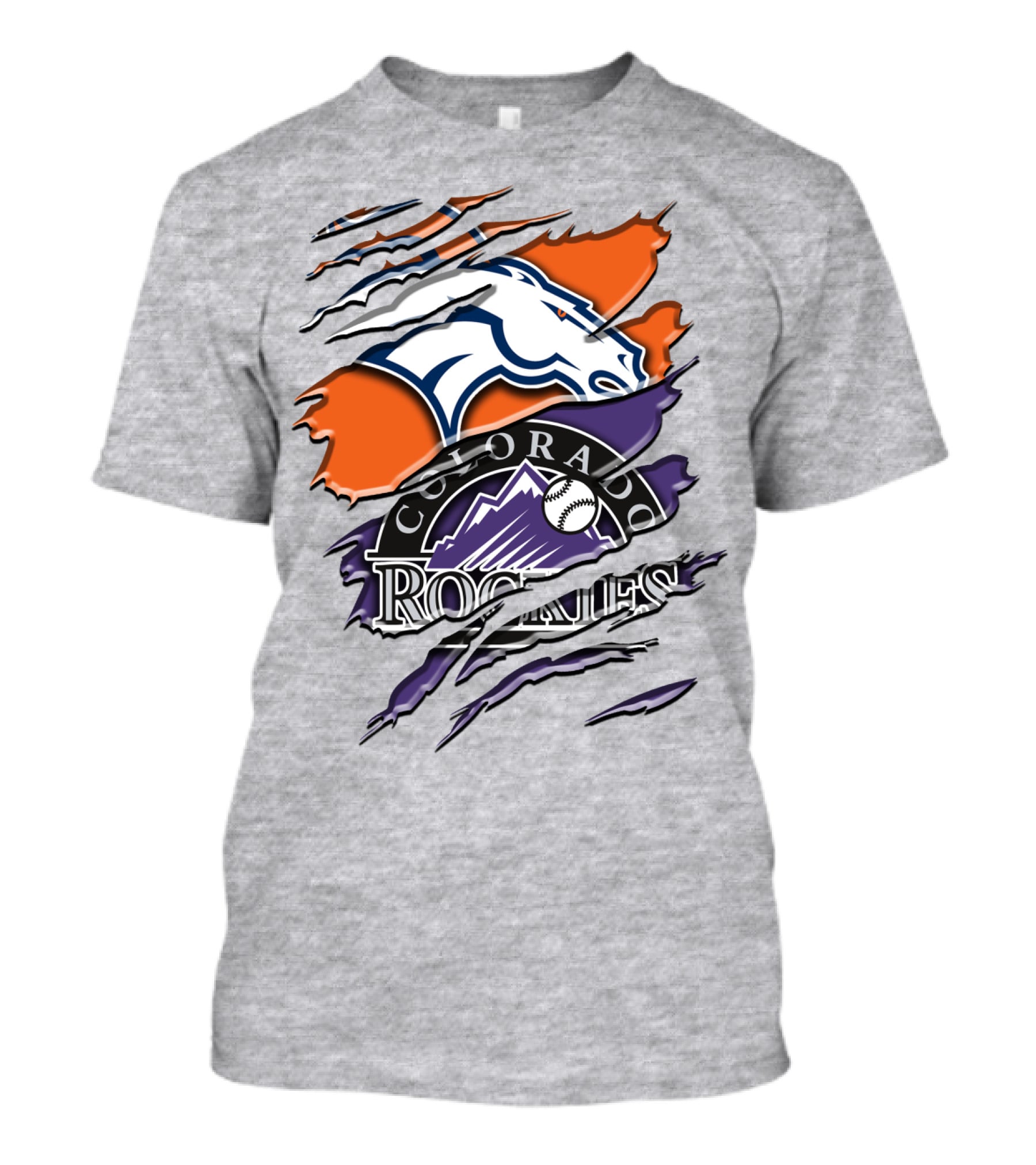 Denver Broncos Colorado Rockies Logos Torn Rah 018 T-Shirt