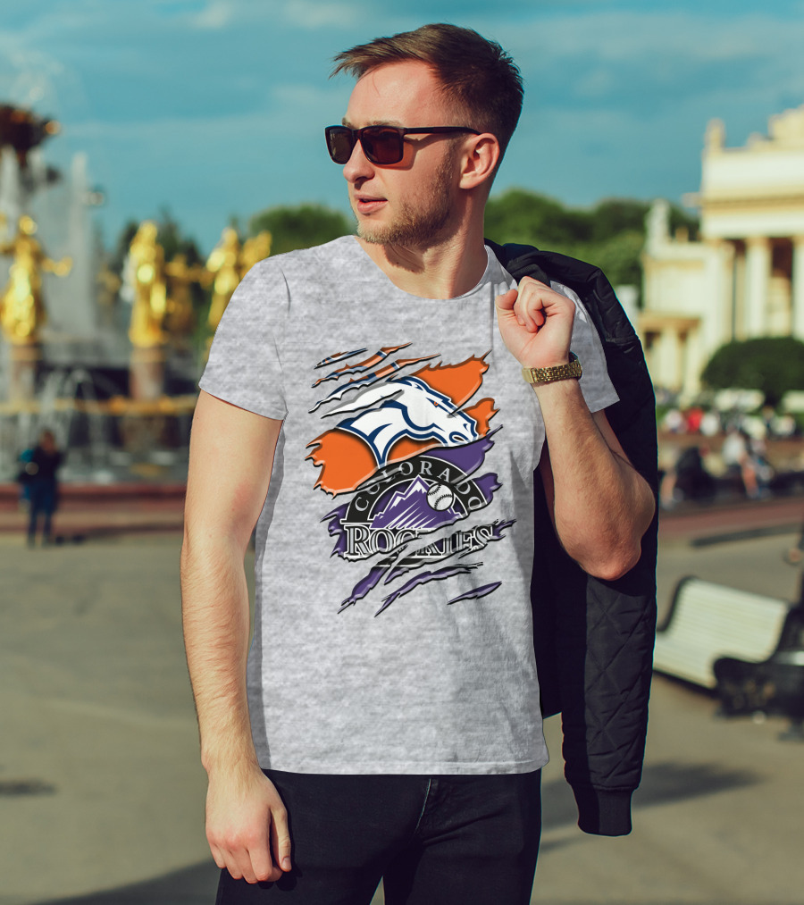 Denver Broncos Colorado Rockies Logos Torn Rah 018 T-Shirt