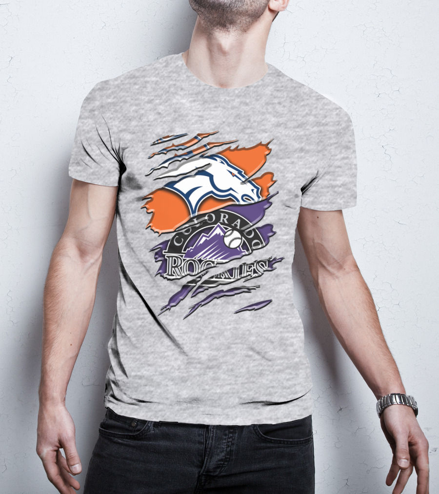 Denver Broncos Colorado Rockies Logos Torn Rah 018 T-Shirt