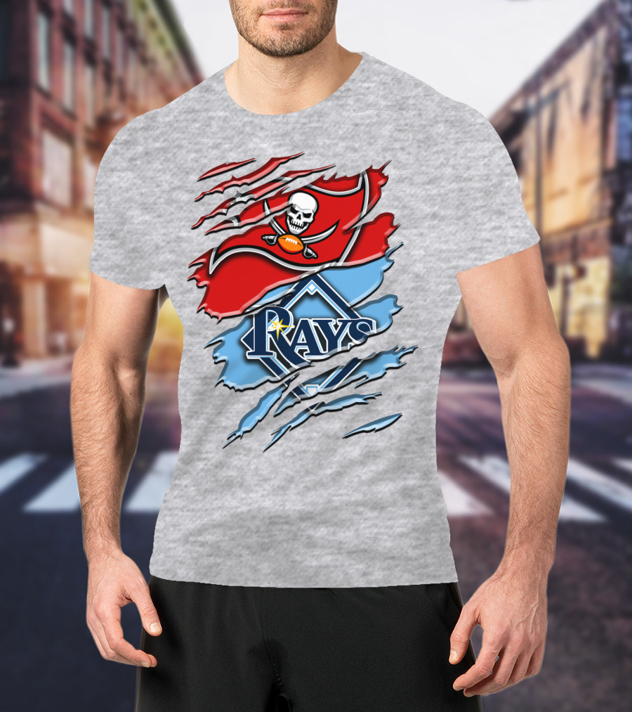 Buccaneers Skull And Crossbones Rah 027 Rays Mlb Nfl Crossover T-Shirt