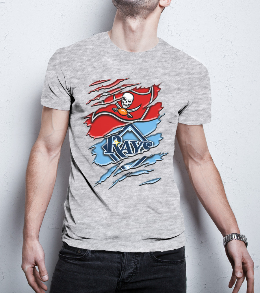 Buccaneers Skull And Crossbones Rah 027 Rays Mlb Nfl Crossover T-Shirt