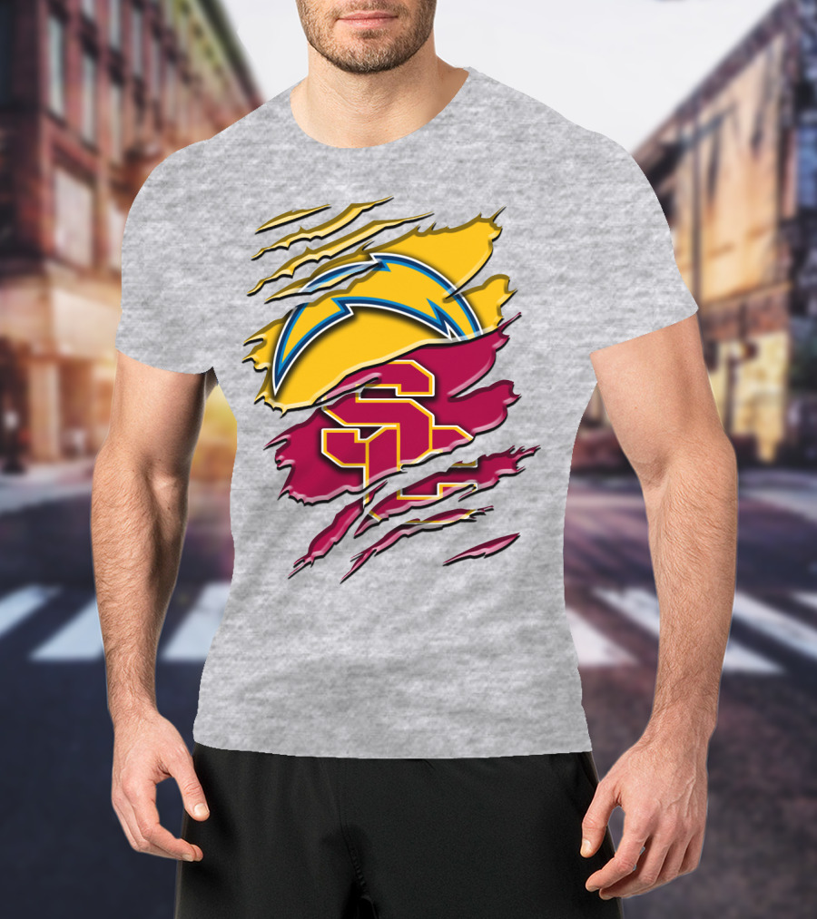 Los Angeles Chargers Usc Trojans Logo Merge T-Shirt