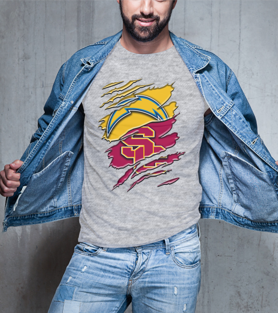 Los Angeles Chargers Usc Trojans Logo Merge T-Shirt