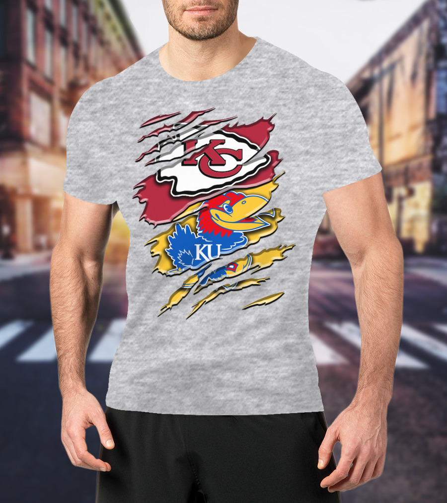 Kansas City Chiefs Kc Jayhawks Rip Design Rah 037 T-Shirt