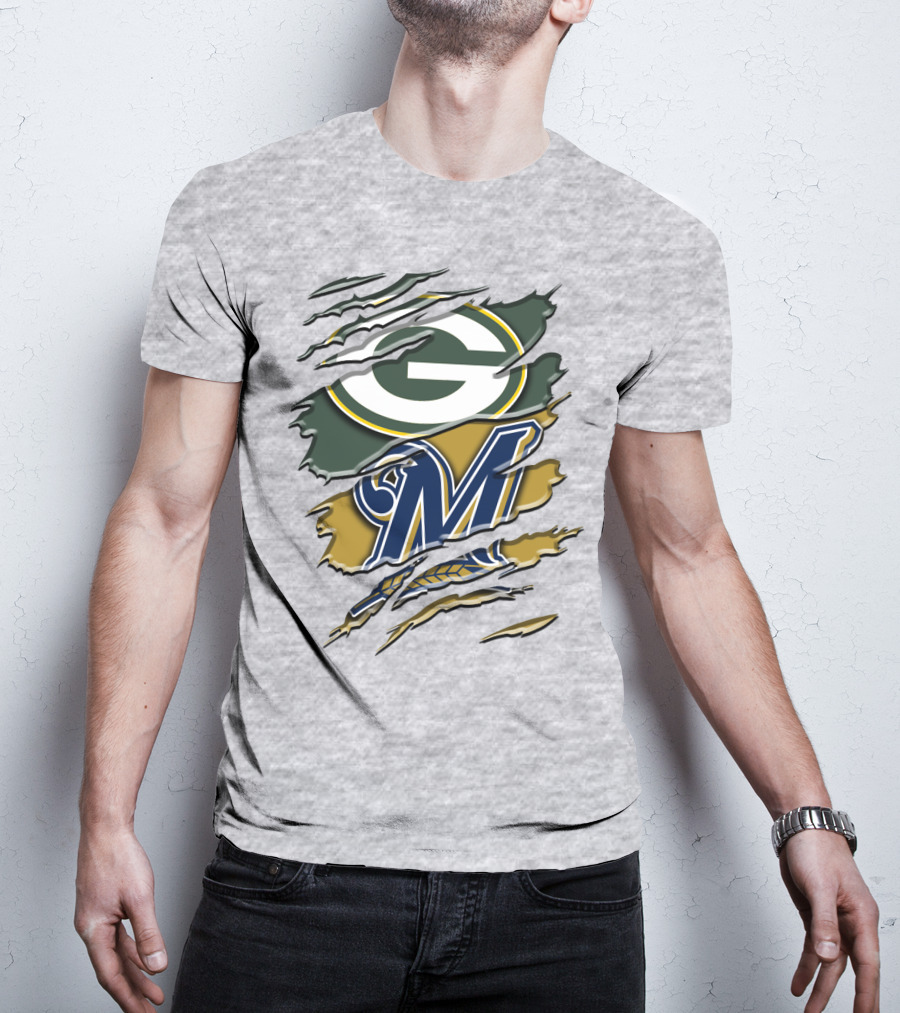 Green Bay Packers Milwaukee Brewers Crossover T-Shirt