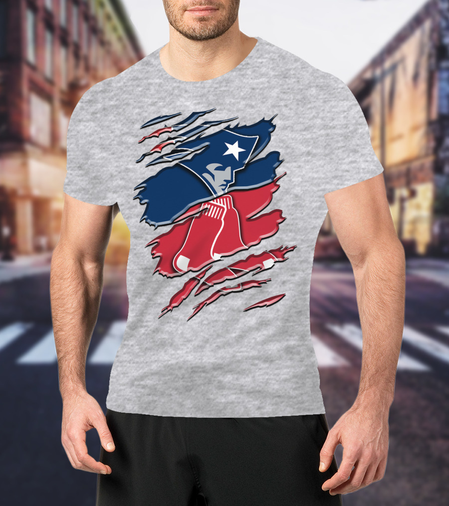 Patriots And Red Sox Ripped Design Rah 092 T-Shirt