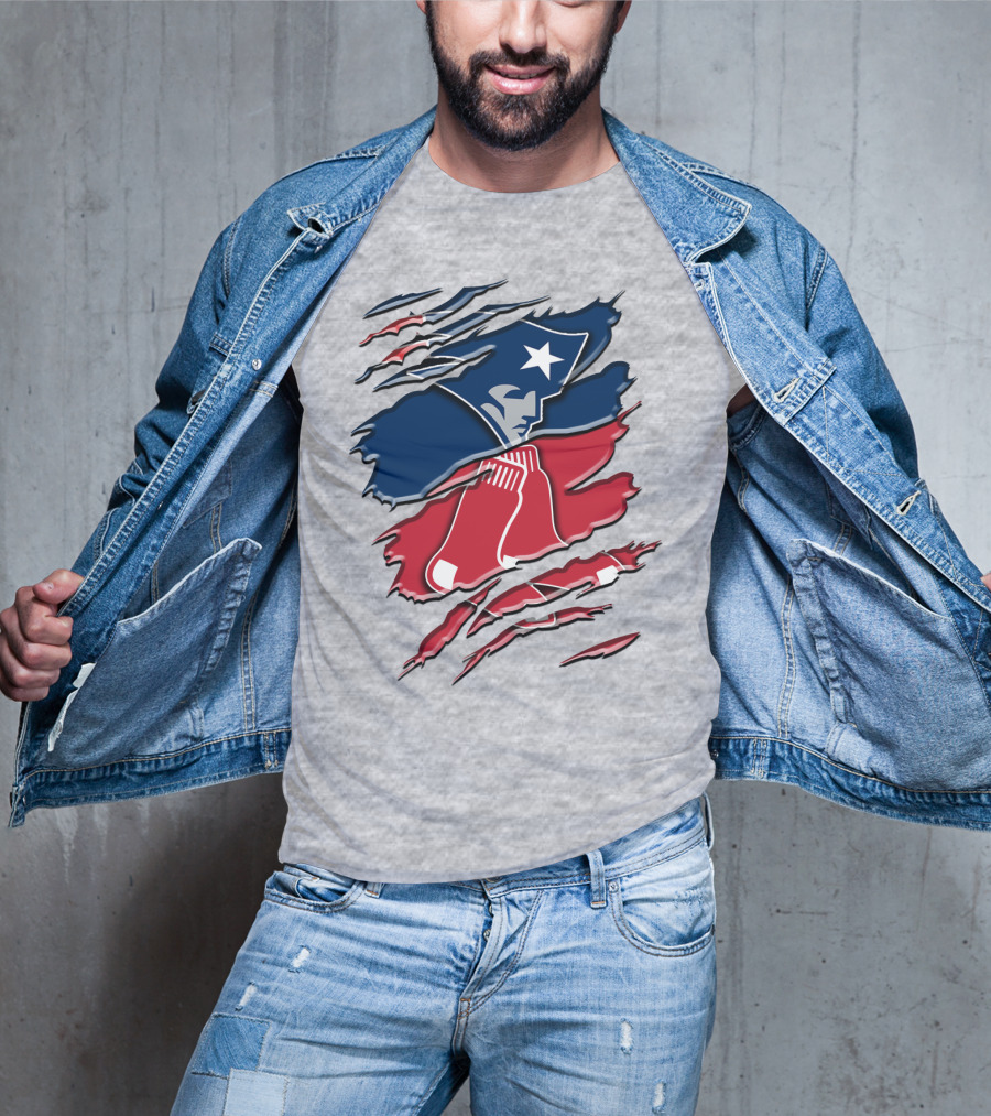 Patriots And Red Sox Ripped Design Rah 092 T-Shirt