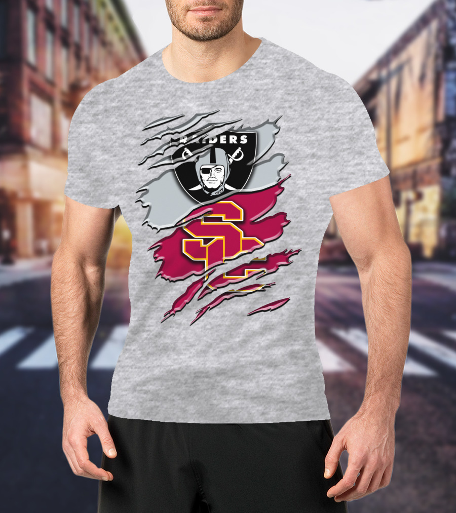 Raiders And Usc Trojans Logo Fusion Rah 098 T-Shirt