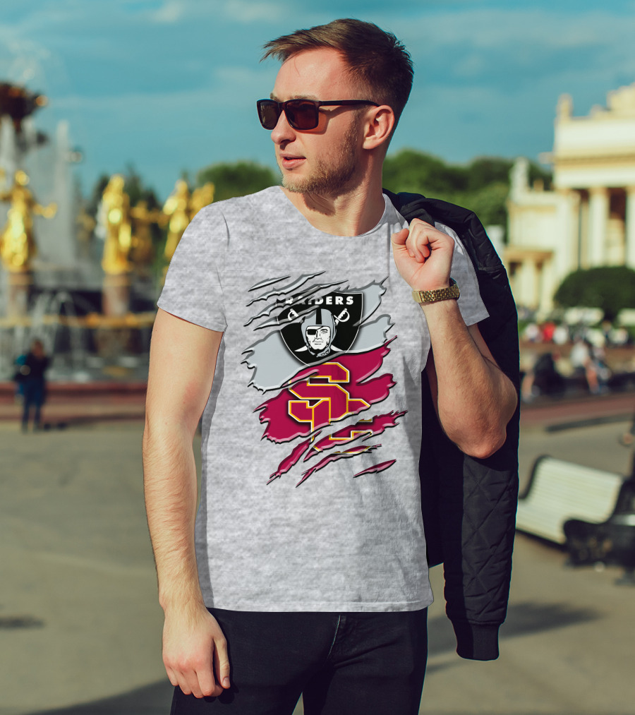 Raiders And Usc Trojans Logo Fusion Rah 098 T-Shirt