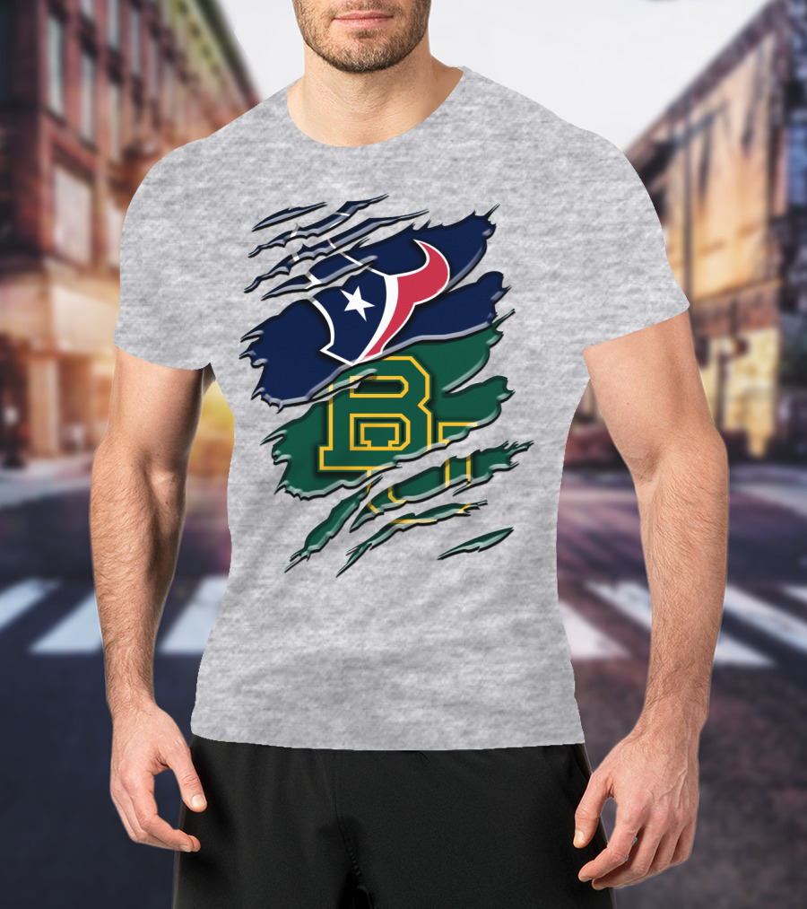Baylor Bears Houston Texans Ripped Graphic Rah 116 T-Shirt