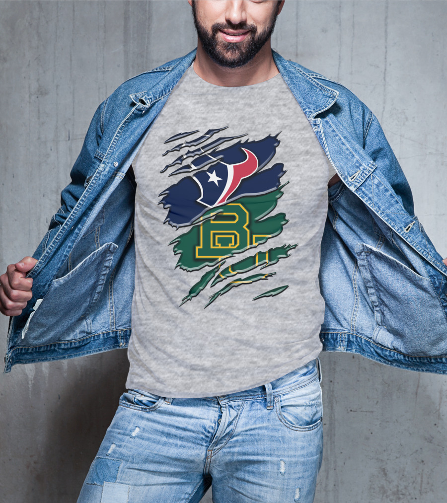 Baylor Bears Houston Texans Ripped Graphic Rah 116 T-Shirt