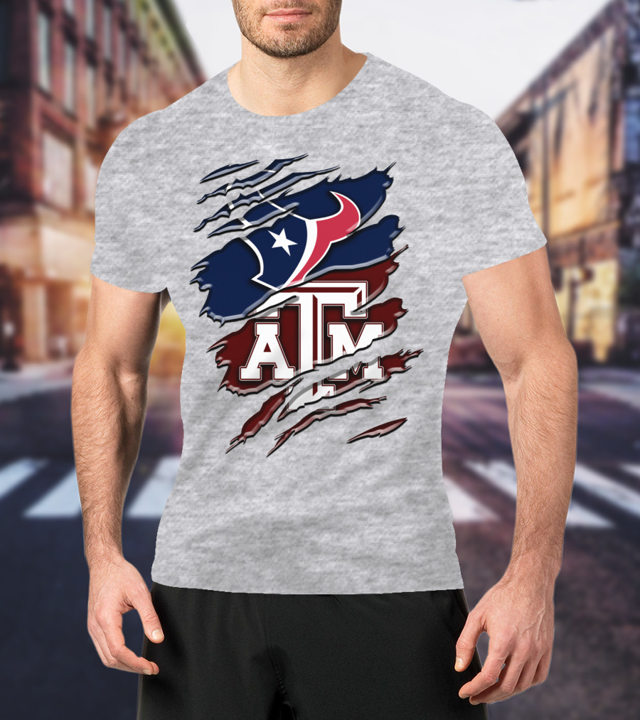 Texas A&M Aggies Houston Texans Torn Flag T-Shirt
