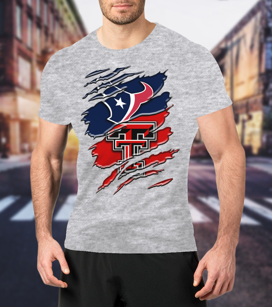 Houston Texans And Texas Tech Red Raiders Rip T-Shirt