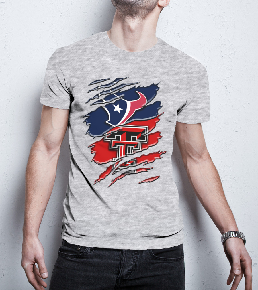 Houston Texans And Texas Tech Red Raiders Rip T-Shirt