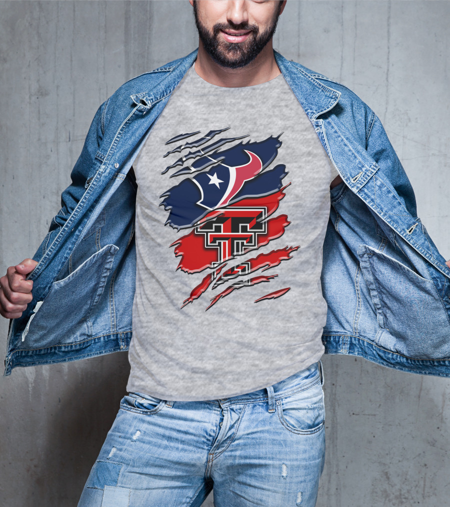 Houston Texans And Texas Tech Red Raiders Rip T-Shirt