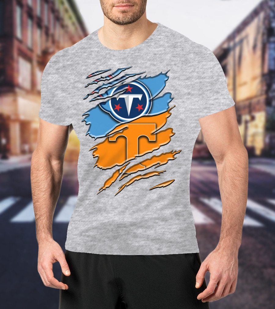 Tennessee Titans Logo With Tennessee Volunteers Colors Ripped Design Rah 131 T-Shirt