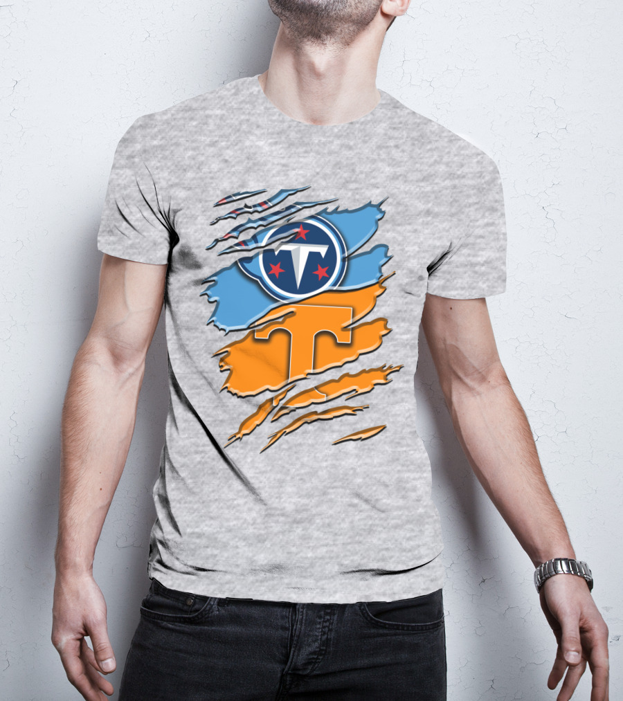Tennessee Titans Logo With Tennessee Volunteers Colors Ripped Design Rah 131 T-Shirt