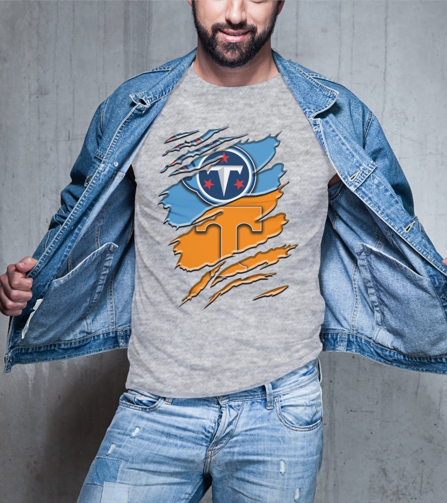 Tennessee Titans Logo With Tennessee Volunteers Colors Ripped Design Rah 131 T-Shirt