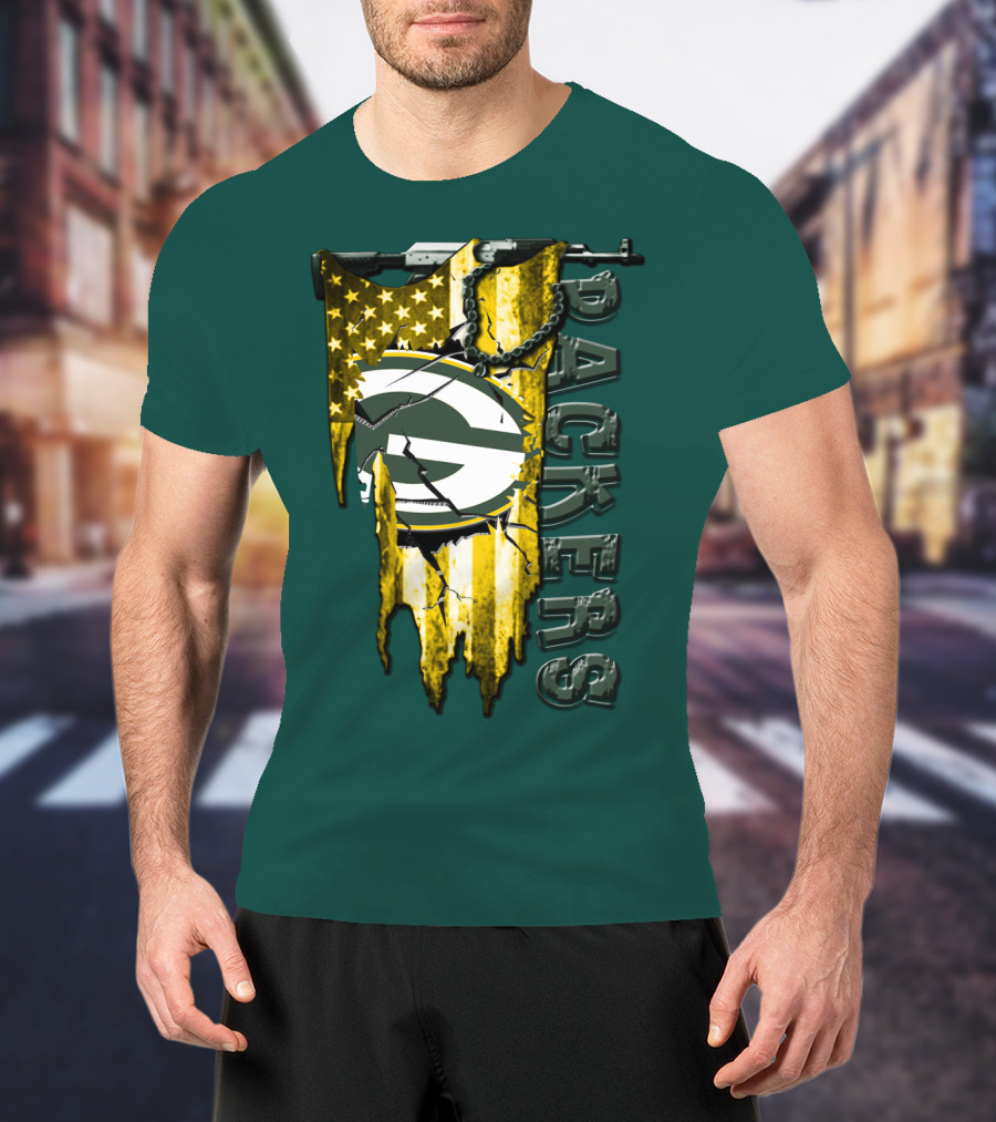 Packers Green Bay American Flag Distressed T-Shirt