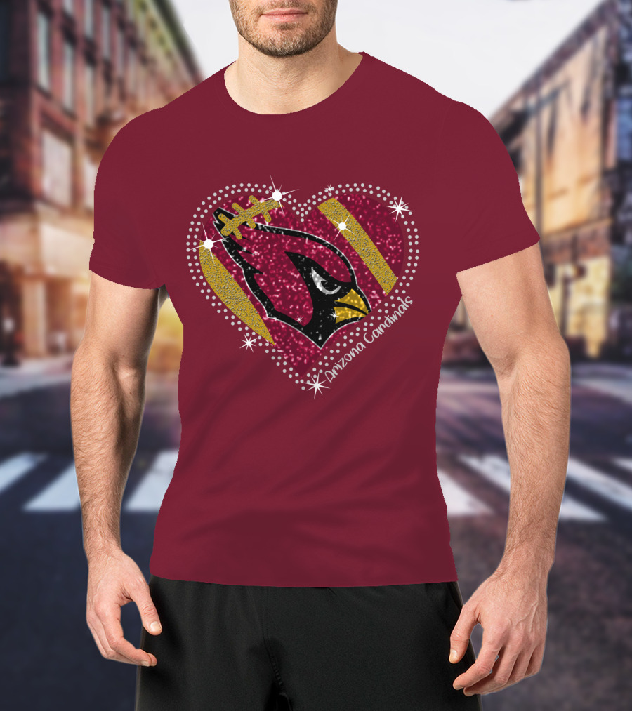 Arizona Cardinals Heart Logo Sparkle T-Shirt
