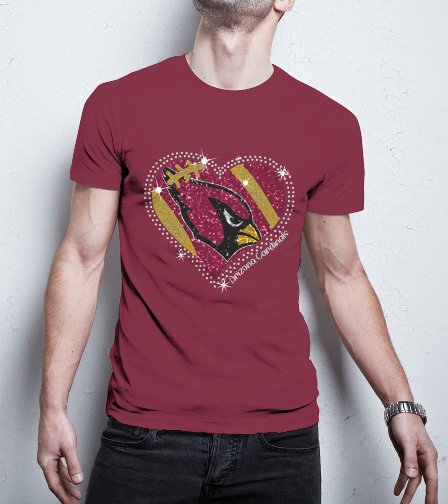 Arizona Cardinals Heart Logo Sparkle T-Shirt