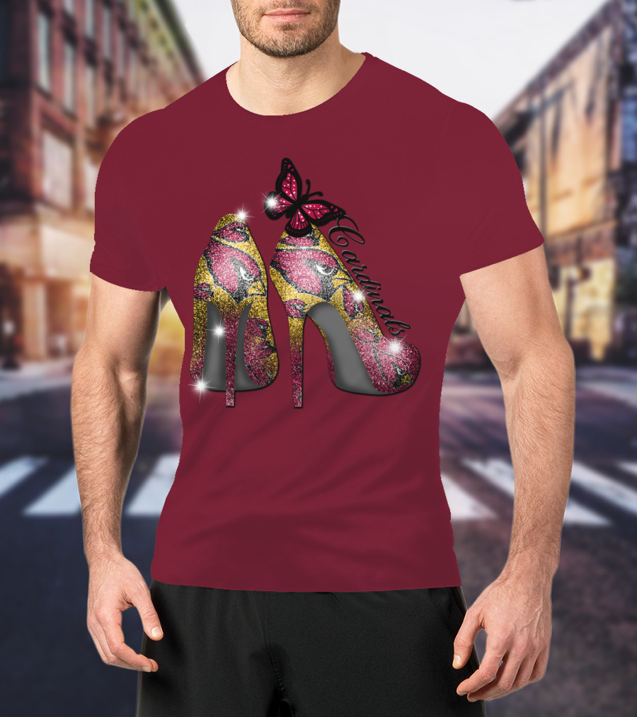 Arizona Cardinals Heels Butterfly Sparkle T-Shirt