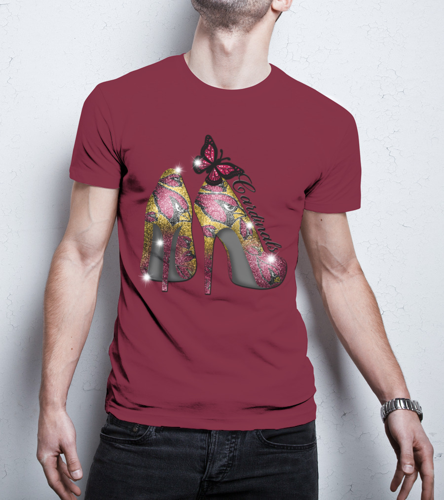 Arizona Cardinals Heels Butterfly Sparkle T-Shirt