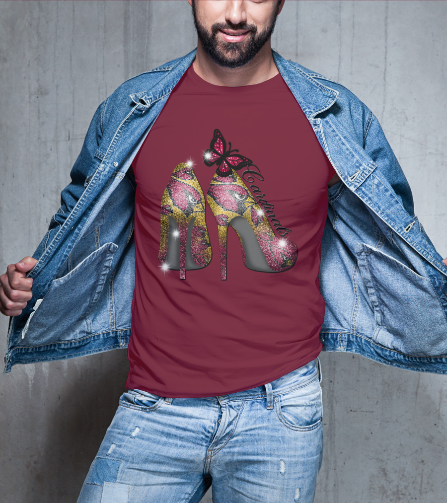Arizona Cardinals Heels Butterfly Sparkle T-Shirt