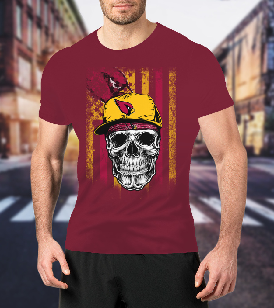 Arizona Cardinals Skull With Yellow Cap And Red T-Shirt