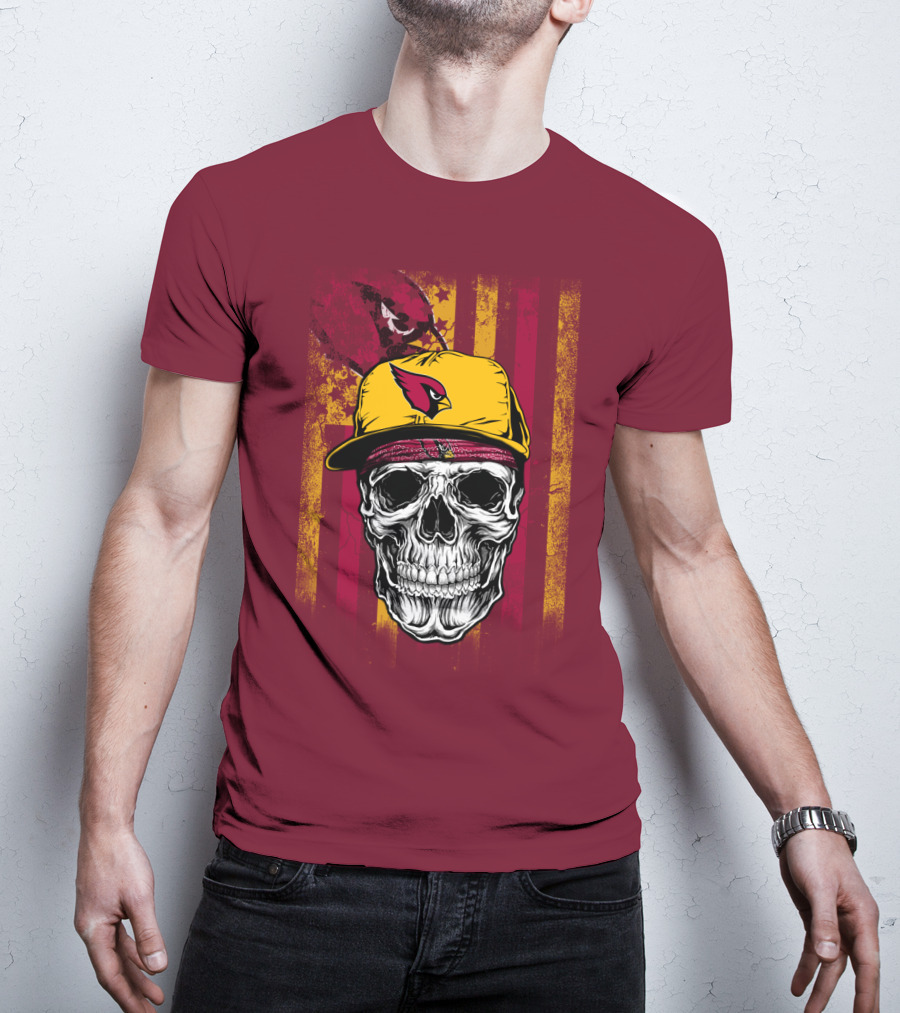 Arizona Cardinals Skull With Yellow Cap And Red T-Shirt