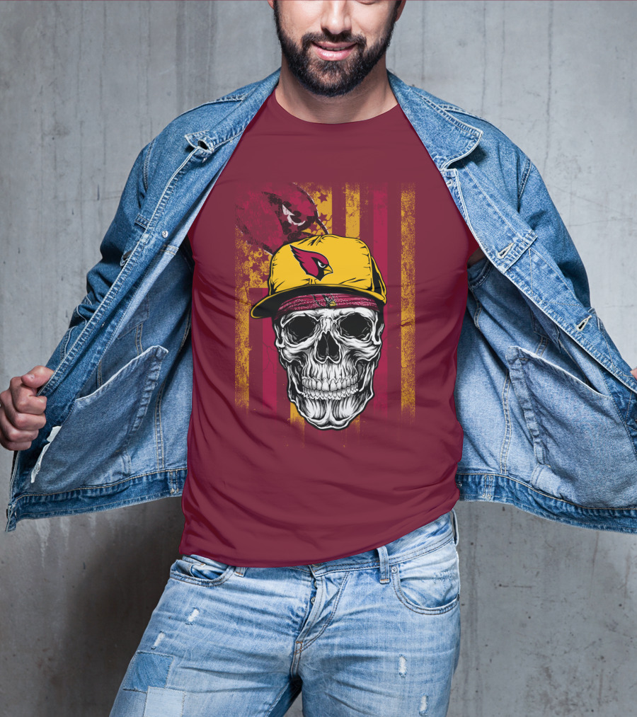 Arizona Cardinals Skull With Yellow Cap And Red T-Shirt