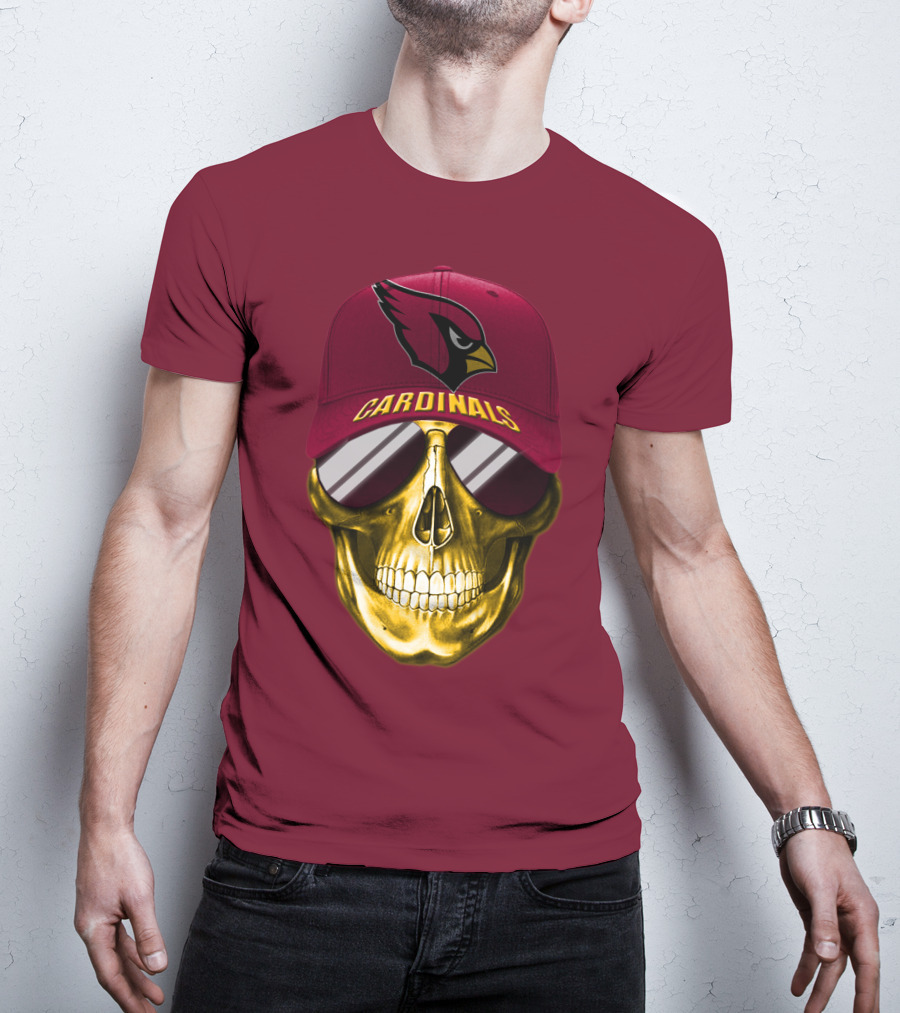 Arizona Cardinals Skull With Hat And Sunglasses T-Shirt