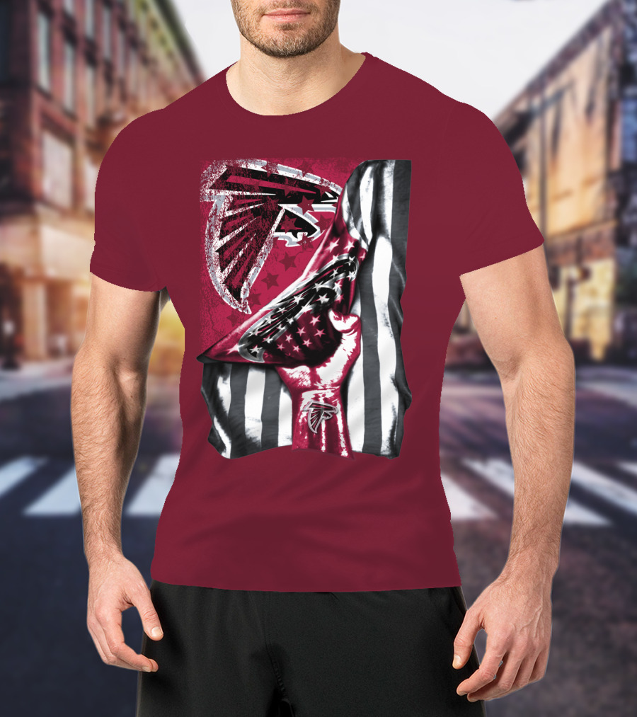 Atlanta Falcons Logo Stars And Stripes Fist Raised T-Shirt