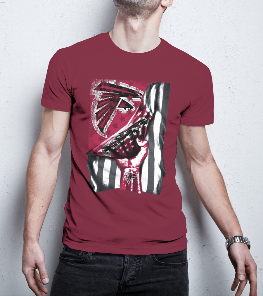 Atlanta Falcons Logo Stars And Stripes Fist Raised T-Shirt