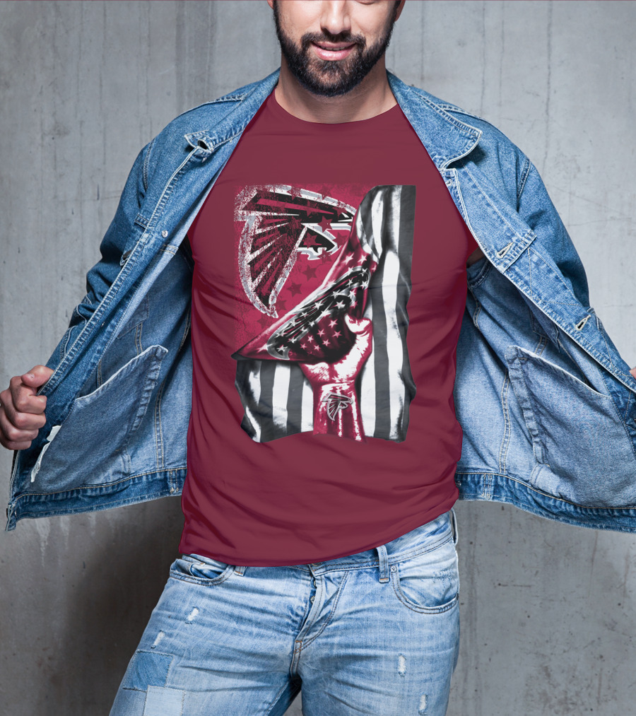 Atlanta Falcons Logo Stars And Stripes Fist Raised T-Shirt
