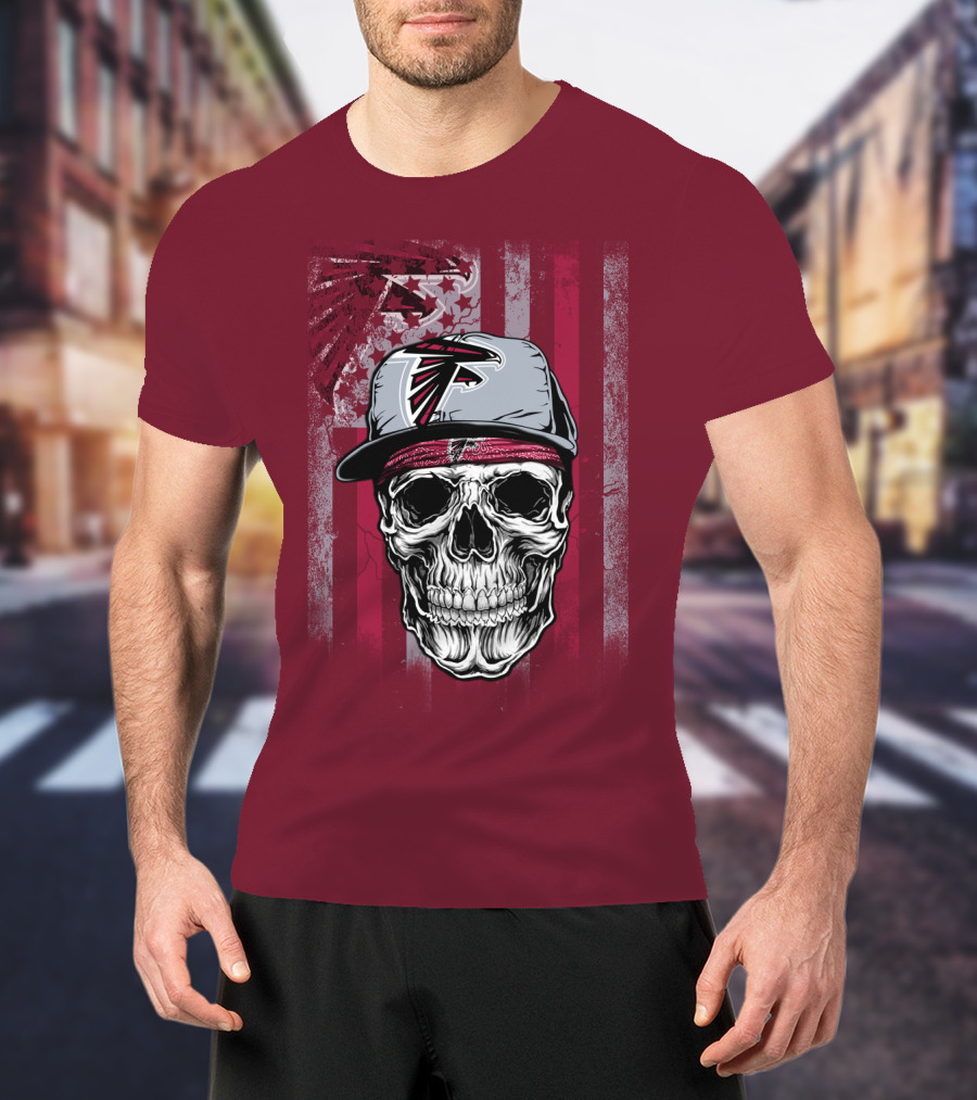 Atlanta Falcons Skull With Hat And Striped T-Shirt