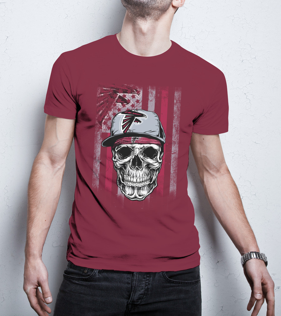 Atlanta Falcons Skull With Hat And Striped T-Shirt