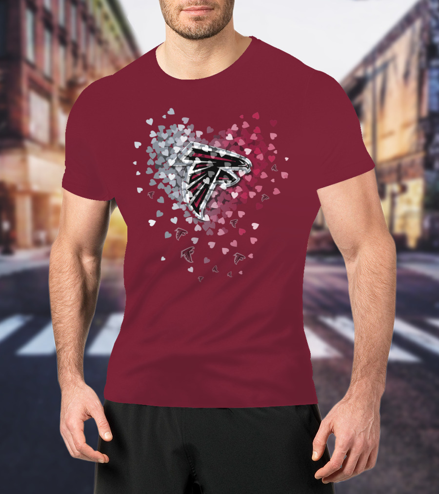 Atlanta Falcons Heart Logo With Red And Gray Hearts T-Shirt