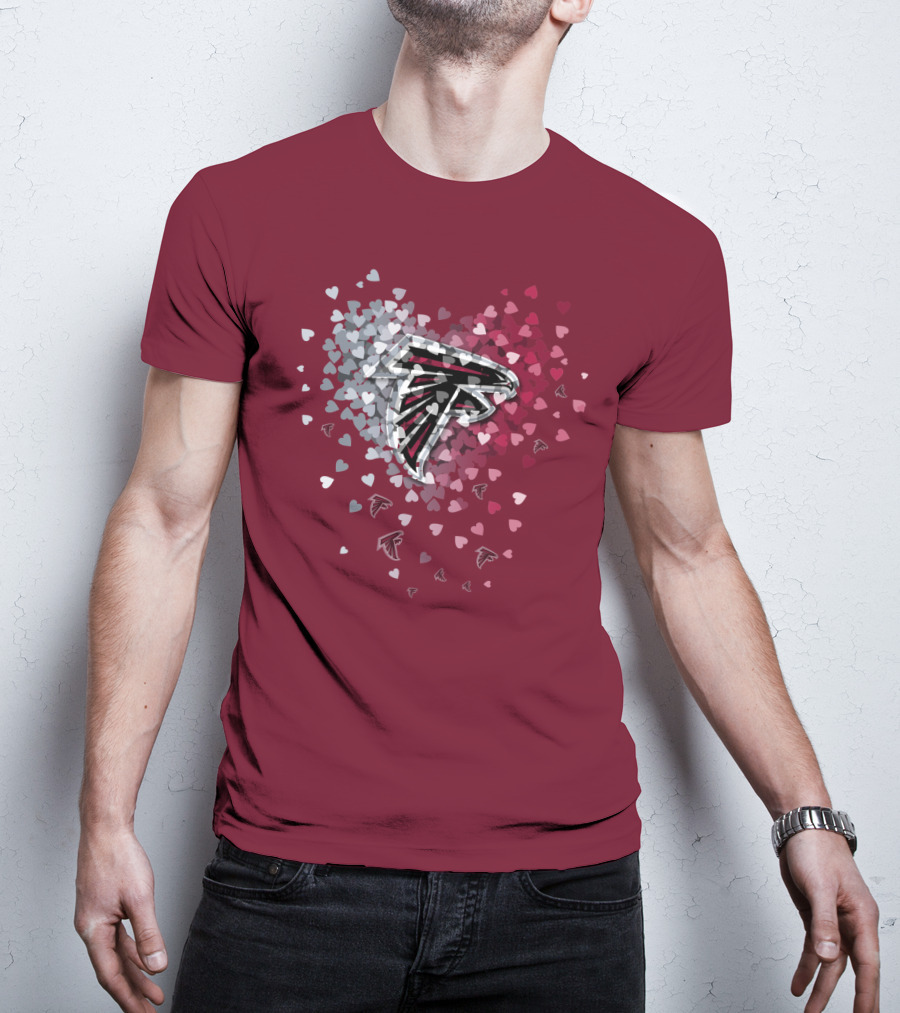 Atlanta Falcons Heart Logo With Red And Gray Hearts T-Shirt