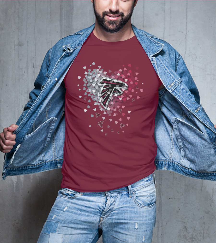 Atlanta Falcons Heart Logo With Red And Gray Hearts T-Shirt
