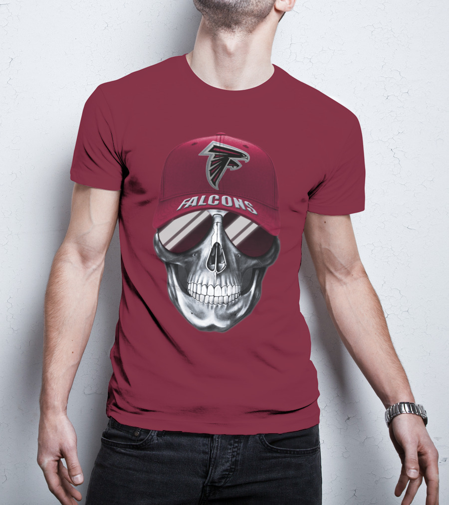 Atlanta Falcons Skull With Logo Hat And Sunglasses T-Shirt