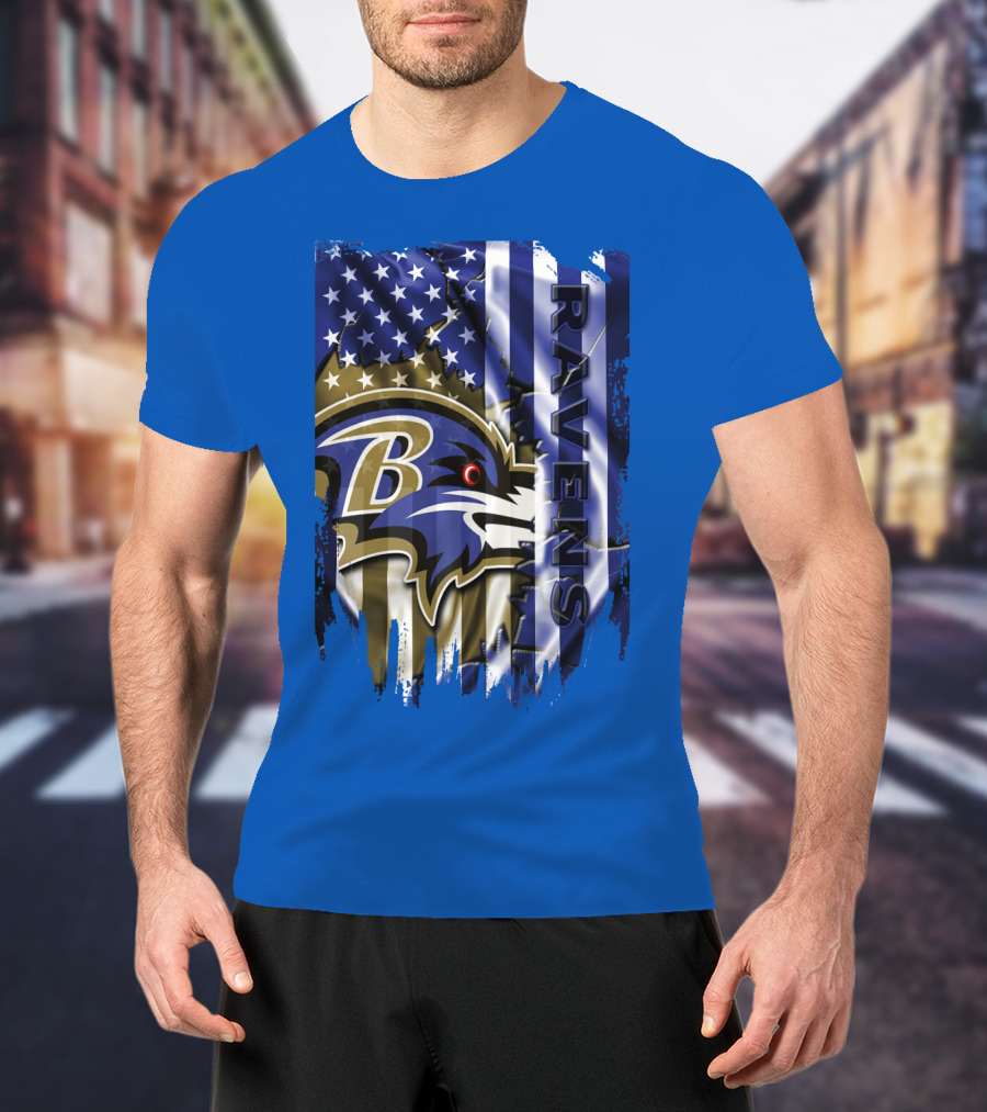 Baltimore Ravens American Flag Blend Football Team T-Shirt